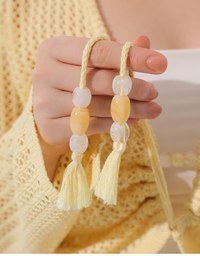 2 Way Ruched Openwork Crochet Knit Cardigan Top with Beaded Tassels