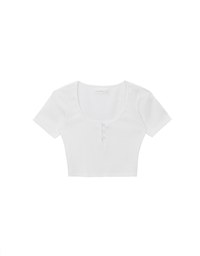 Slim Fit Button Up U Neck Ribbed Crop Top