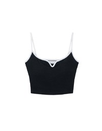 V Neck Spaghetti Strap Padded Cami Crop Top with Contrast Trim