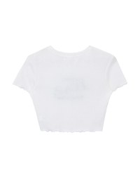 Crew Neck Letter Embroidered Ruffle Trim Short Sleeve Top