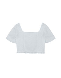 Lace Embroidered Shirred Detail Square Neck Crop Top