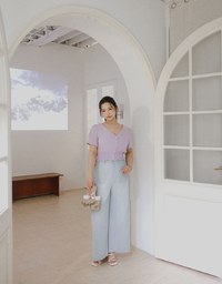 V Neck Ruched Crop Top With Pearl Button Detail