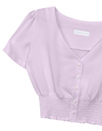 V Neck Ruched Crop Top With Pearl Button Detail