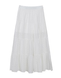 Lace SKIRT Embroidered Shirred Detail Tiered Maxi Skirt with Lining