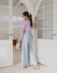 Jeans Denim Wide Leg Pants with Raw Hem and Patch Pockets