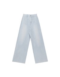Jeans Denim Wide Leg Pants with Raw Hem and Patch Pockets