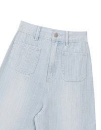 Jeans Denim Wide Leg Pants with Raw Hem and Patch Pockets