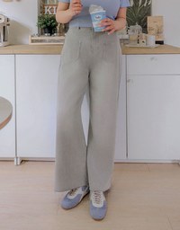 Jeans Denim Wide Leg Pants with Raw Hem and Patch Pockets