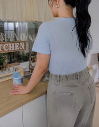 Jeans Denim Wide Leg Pants with Raw Hem and Patch Pockets