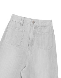 Jeans Denim Wide Leg Pants with Raw Hem and Patch Pockets
