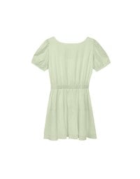 Square Neck Crinkled Texture Puff Sleeve Buttoned Up Mini Dress