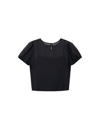 SET WEAR TOP Blouse And Inner Camisole Puffed Sleeves Sheer Mesh Outer Layer