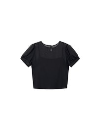 Sheer Puff Sleeve Mesh Top And Basic Camisole Set Wear