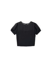 Sheer Puff Sleeve Mesh Top And Basic Camisole Set Wear