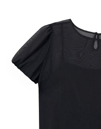 SET WEAR TOP Blouse And Inner Camisole Puffed Sleeves Sheer Mesh Outer Layer