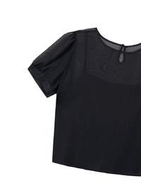 Sheer Puff Sleeve Mesh Top And Basic Camisole Set Wear