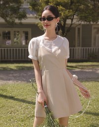 Sheer Puff Sleeve Mesh Top And Basic Camisole Set Wear