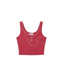 Ruffle Hem Button Front Striped Crop Tank Top