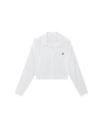 Skin Protection Sheer Button Up Cropped Blouse with AIR SPACE LOGO Embroidered