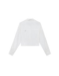 Skin Protection Sheer Button Up Cropped Blouse with AIR SPACE LOGO Embroidered