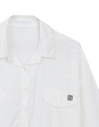 Skin Protection Sheer Button Up Oversized Blouse with Two Flap Pockets