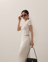 Basic Soft Ribbed Knit Fitted Crop Top with Lettuce Trim