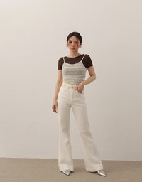 Basic Soft Ribbed Knit Fitted Crop Top with Lettuce Trim