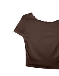 Basic Soft Ribbed Knit Fitted Crop Top with Lettuce Trim