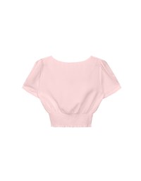 V Neck Ruched Crop Top With Pearl Button Detail