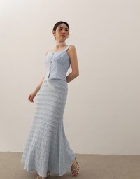 High Waist Luxe Lace Detail Fishtail Maxi Skirt