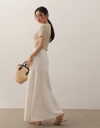 Bubble Gauze Textured High Waist Flowy Maxi Skirt