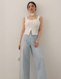 Jeans Denim Wide Leg Pants with Raw Hem and Patch Pockets