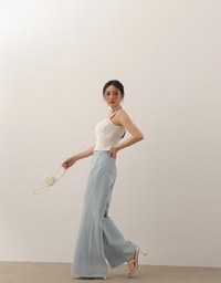 Jeans Denim Wide Leg Pants with Raw Hem and Patch Pockets