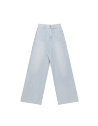 Jeans Denim Wide Leg Pants with Raw Hem and Patch Pockets