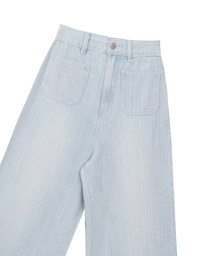 Jeans Denim Wide Leg Pants with Raw Hem and Patch Pockets