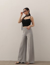 Jeans Denim Wide Leg Pants with Raw Hem and Patch Pockets