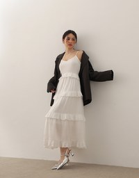 Layered Ruffle Hem Spaghetti Strap Cami Maxi Dress