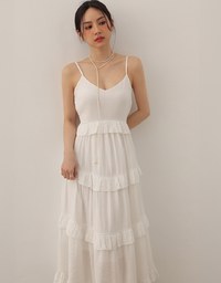 Layered Ruffle Hem Spaghetti Strap Cami Maxi Dress