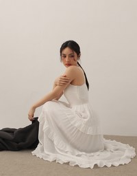 Layered Ruffle Hem Spaghetti Strap Cami Maxi Dress