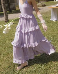 Layered Ruffle Hem Spaghetti Strap Cami Maxi Dress