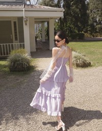 Layered Ruffle Hem Spaghetti Strap Cami Maxi Dress