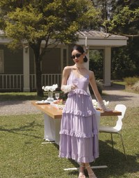 Layered Ruffle Hem Spaghetti Strap Cami Maxi Dress