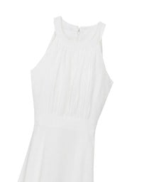 Elegant Halter Neck Pleated Padded Maxi Dress with Side Slit and Flowy Hem