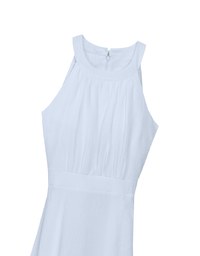Elegant Halter Neck Pleated Padded Maxi Dress with Side Slit and Flowy Hem