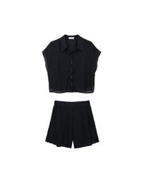 Chiffon Collared Short Sleeve Top And Flowy Pleated Mini Shorts Set Wear
