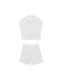Chiffon Collared Short Sleeve Top And Flowy Pleated Mini Shorts Set Wear