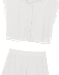 Chiffon Collared Short Sleeve Top And Flowy Pleated Mini Shorts Set Wear