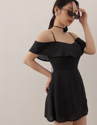 Off Shoulder Ruffle Hem Padded Jumpsuit