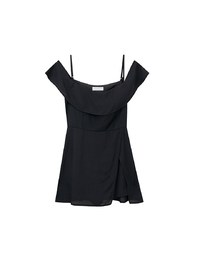 Off Shoulder Ruffle Hem Padded Jumpsuit