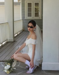 Off Shoulder Ruffle Hem Padded Jumpsuit